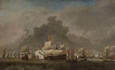 Batalha Naval entre Michiel Adriaensz de Ruyter e o Duque de York no Príncipe Real durante a Batalha de Solebay, 7 de junho de 1672: episódio da Terceira Guerra Anglo-Holandesa de Willem van de Velde (II)