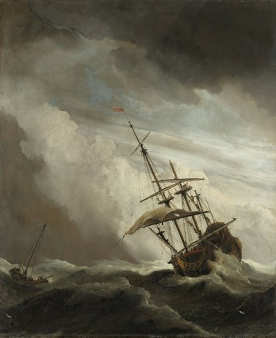 Um navio no alto mar apanhado por um Squall, conhecido como o Gust, 1680 de Willem van de Velde