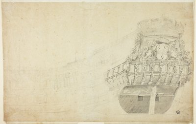 Esboço parcial de um navio holandês visto de bombordo de Willem van de Velde I