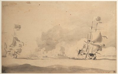 Um navio holandês em perseguição de um navio inglês de Willem van de Velde the Younger