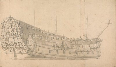 Um Homem de Guerra Inglês, Vista do Bairro de Estibordo: Possivelmente a Vitória de Willem van de Velde the Younger