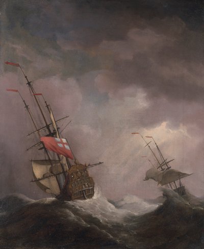 Um Navio Inglês no Mar a Correr num Vento de Willem van de Velde the Younger