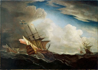 Navios ingleses no mar a bater a barlavento num vendaval, c.1690 (óleo sobre tela) de Willem van de Velde the Younger