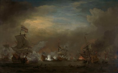 Batalha naval noturna entre Cornelis Tromp no Gouden Leeuw e Sir Edward Spragge no Príncipe Real de Willem van de Velde the Younger