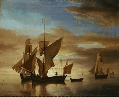 Navios num mar calmo à luz da noite de Willem van de Velde the Younger
