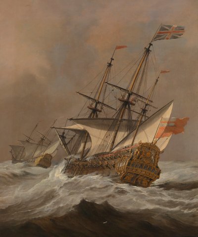 A "Resolução" num vendaval, c.1678 (óleo sobre tela) de Willem van de Velde the Younger