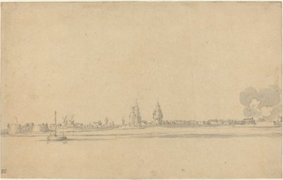 Vista de uma cidade holandesa (Delft?) de Willem van de Velde the Younger