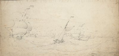 Um esquadrão de retaguarda holandês a ir para barlavento num mar agitado, c.1672 (grafite) de Willem van de the Elder Velde