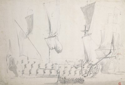 Um inglês de quarta classe em ares ligeiros, c.1681 (grafite, lavagem a cinzento) de Willem van de the Elder Velde