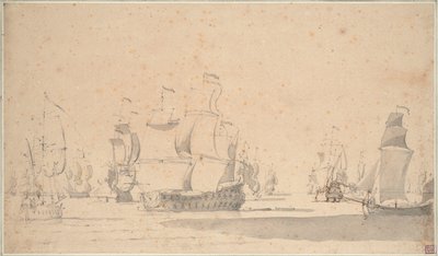 Navios ingleses, um ketch e um galliot numa brisa ligeira, junho de 1673, c.1673 (lápis, aguada, caneta, tinta castanha) de Willem van de the Elder Velde