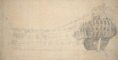 Retrato de um navio francês de dois andares. Construído na Holanda em 1666-67, c.1667 (grafite) de Willem van de the Elder Velde