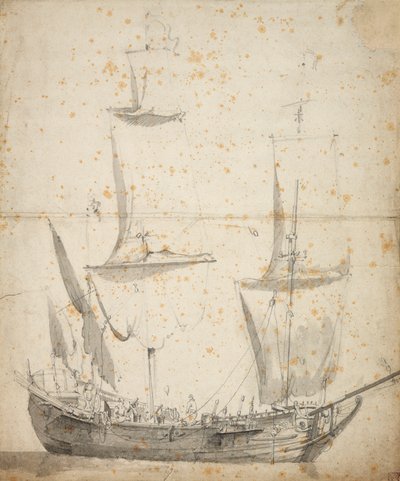 Retrato de um pequeno navio mercante neerlandês, c.1665 (grafite, lavagem a cinzento) de Willem van de the Elder Velde