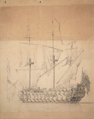 Retrato de um inglês de terceira classe, c.1673 (grafite, lavagem cinzenta) de Willem van de the Elder Velde