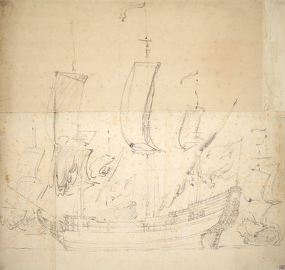 Retrato do navio "George" Navio de guerra comprado em 1672, 6 canhões, afundado para fundação em 1674, c.1673 (offset, giz preto) de Willem van de the Elder Velde