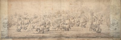 A Batalha de Lowestoft, 3-13 de junho de 1665, c.1674 (grafite, tinta) de Willem van de the Elder Velde