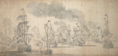 A Batalha de Solebay, 28 de maio-7 de junho de 1672 (grafite) de Willem van de the Elder Velde