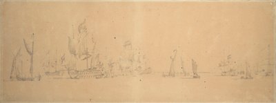 A frota neerlandesa em ares ligeiros, c.1666 (grafite, lavagem a cinzento) de Willem van de the Elder Velde