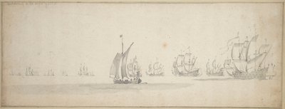 A frota holandesa a caminho da costa escocesa de Willem van de the Elder Velde