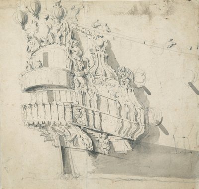 A popa do "Hampton Court", c.1685 (grafite, lavagem a cinzento) de Willem van de the Elder Velde