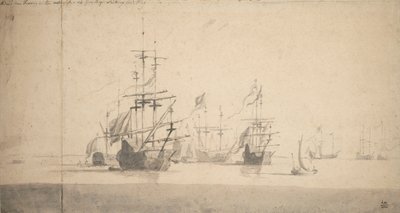 Tromp no "Oosterwijk" a saudar, c.1664 (grafite, lavagem a cinzento) de Willem van de the Elder Velde