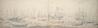 Weyschuits, um kaag e um navio de guerra holandês no Texel de Willem van de the Elder Velde
