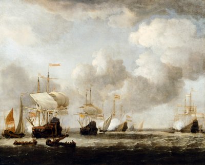 Uma frota holandesa a chegar para ancorar numa brisa de Willem van de the Younger (attr.to) Velde