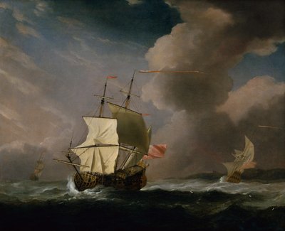 Um inglês de dois andares em um vento forte com outro navio no fundo (óleo sobre tela) de Willem van de Velde the Younger