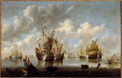 Combate no Mar do Norte no século XVII Pintura de Willem van de Velde le Jeune (1633-1707) de Willem van de Velde the Younger