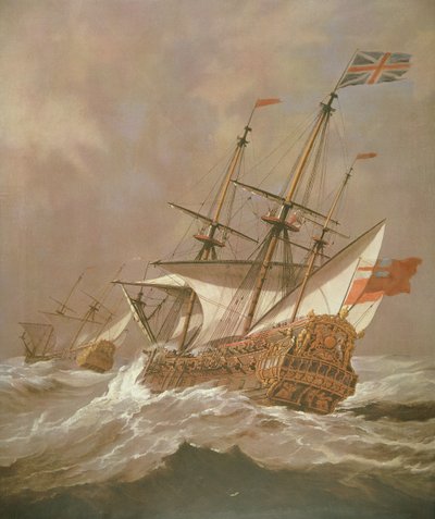 A Resolução do Navio Inglês em um Gale, c.1680 (óleo sobre tela) de Willem van de Velde the Younger