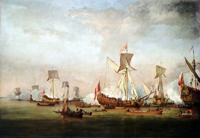 Partida do Príncipe Guilherme de Orange (ou Guilherme de Inglaterra) (1650-1702) e da Princesa Maria II (1662-1694), em viagem de lua de mel à Holanda, a 19 de novembro de Willem van de Velde the Younger