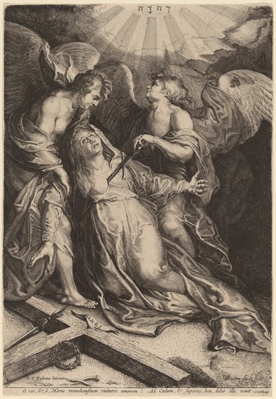 Mater Dolorosa Ajoelhada, Apoiada por Dois Anjos de Willem van der Leeuw after Sir Peter Paul Rubens
