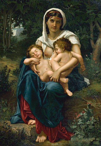 Caridade (chromolitho) de William Adolphe (after) Bouguereau