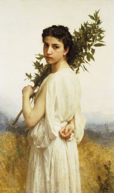 Uma ninfa segurando um galho de louro, 1900 de William Adolphe Bouguereau