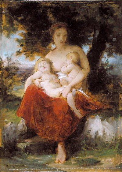 Esboço para "Caridade" (óleo sobre papel colocado em painel) de William Adolphe Bouguereau