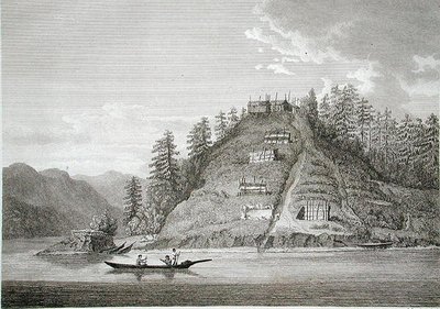Aldeia dos Índios Amigos à entrada do Canal do Bute, gravada por J. Landseer, c.1790-99 (gravura) de William (after) Alexander