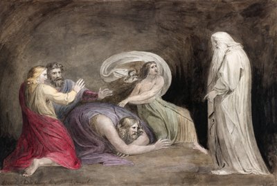 A Bruxa de Endor Elevando o Espírito de Samuel. de William (after) Blake