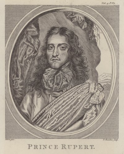Príncipe Rupert do Reno, soldado alemão que lutou no lado realista na Guerra Civil Inglesa (gravura) de William (after) Dobson