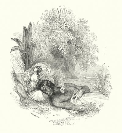 Efreet and Lady (gravura) de William (after) Harvey
