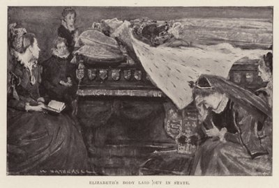 O corpo de Isabel I em estado de decomposição, pub. 1898 (litografia) de William (after) Hatherell
