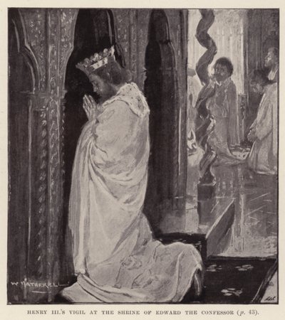 Vigília de Henrique III no santuário de Eduardo, o Confessor (litografia) de William (after) Hatherell