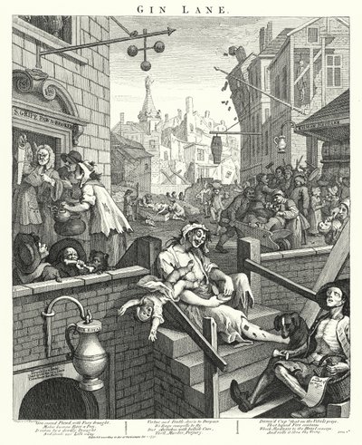 Gin Lane (gravura) de William (after) Hogarth