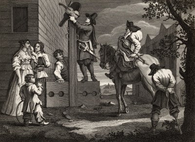 Hudibras conduzindo Crowdero em Triunfo, de "Hudibras" de Samuel Butler (1612-80) gravado por J. Romney, de "The Works of William Hogarth", publicado em 1833 (litografia) de William (after) Hogarth