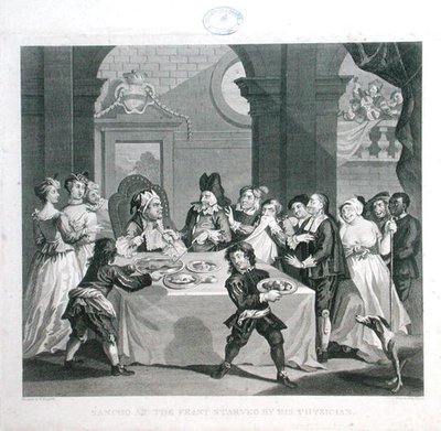 Sancho na Festa Morto de Fome pelo seu Médico, gravado por Thomas Cook (1744-1818) (gravura) de William (after) Hogarth