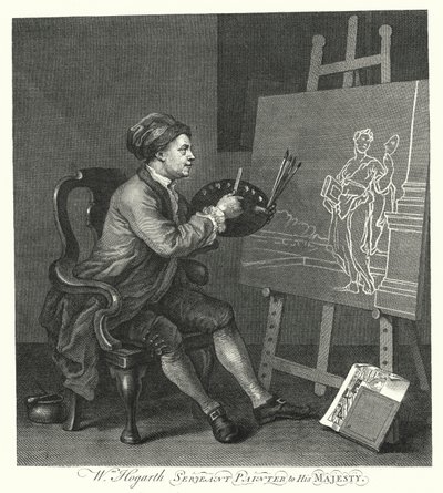 Auto-retrato do artista inglês William Hogarth (gravura) de William (after) Hogarth
