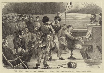 A Guerra Zulu, na Viagem com os Reforços, Minstrelsy preto (gravura) de William (after) Ralston