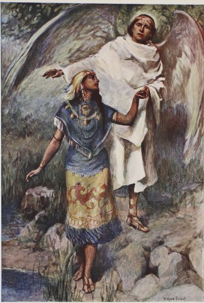Os velhos deuses vencidos, uma princesa do México antigo, é mostrada a chegada de uma nova fé, do "Livro dos Mitos" de Amy Cruse. de William (after) Sewell