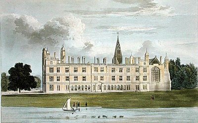Burghley House, do "Repositório de Artes" de Ackermann, publicado c.1826 (cor litho) de William (after) Westall