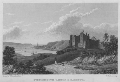 Oystermouth Castle and Harbour (gravura) de William (after) Westall