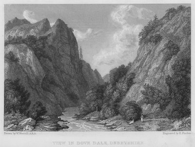 Ver em Dove Dale, Derbyshire (gravura) de William (after) Westall