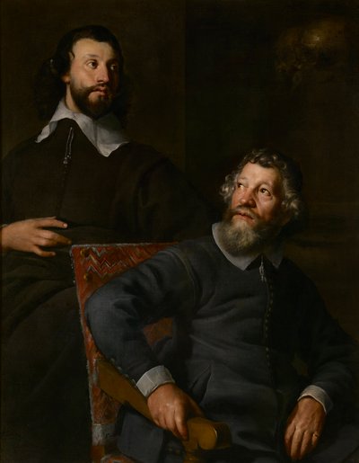 Retrato de dois cavalheiros, chamados Nicholas Stone e seu filho (óleo sobre tela) de William (attr. to) Dobson